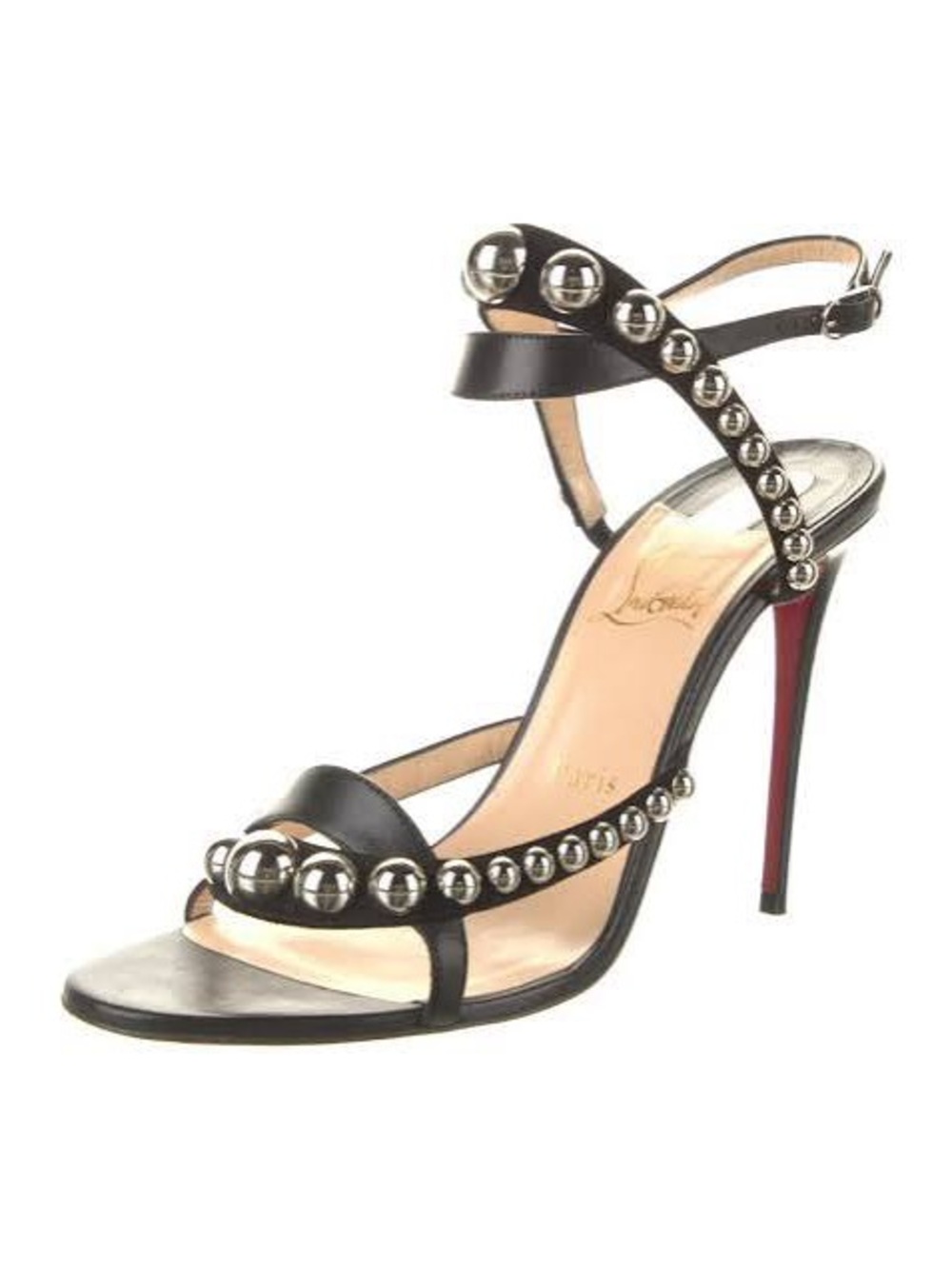 Authentic Galeria Nappa 100 Black Studded High Heel Sandals Christian Louboutin